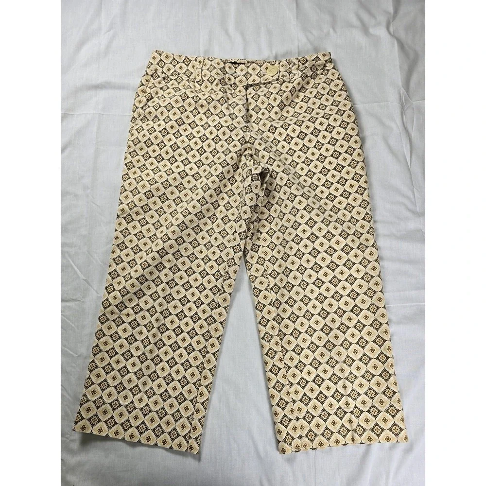 Talbots‎ Capri Pants Womens 10P Brown Tan Geometric Stretch Crop Petite Print